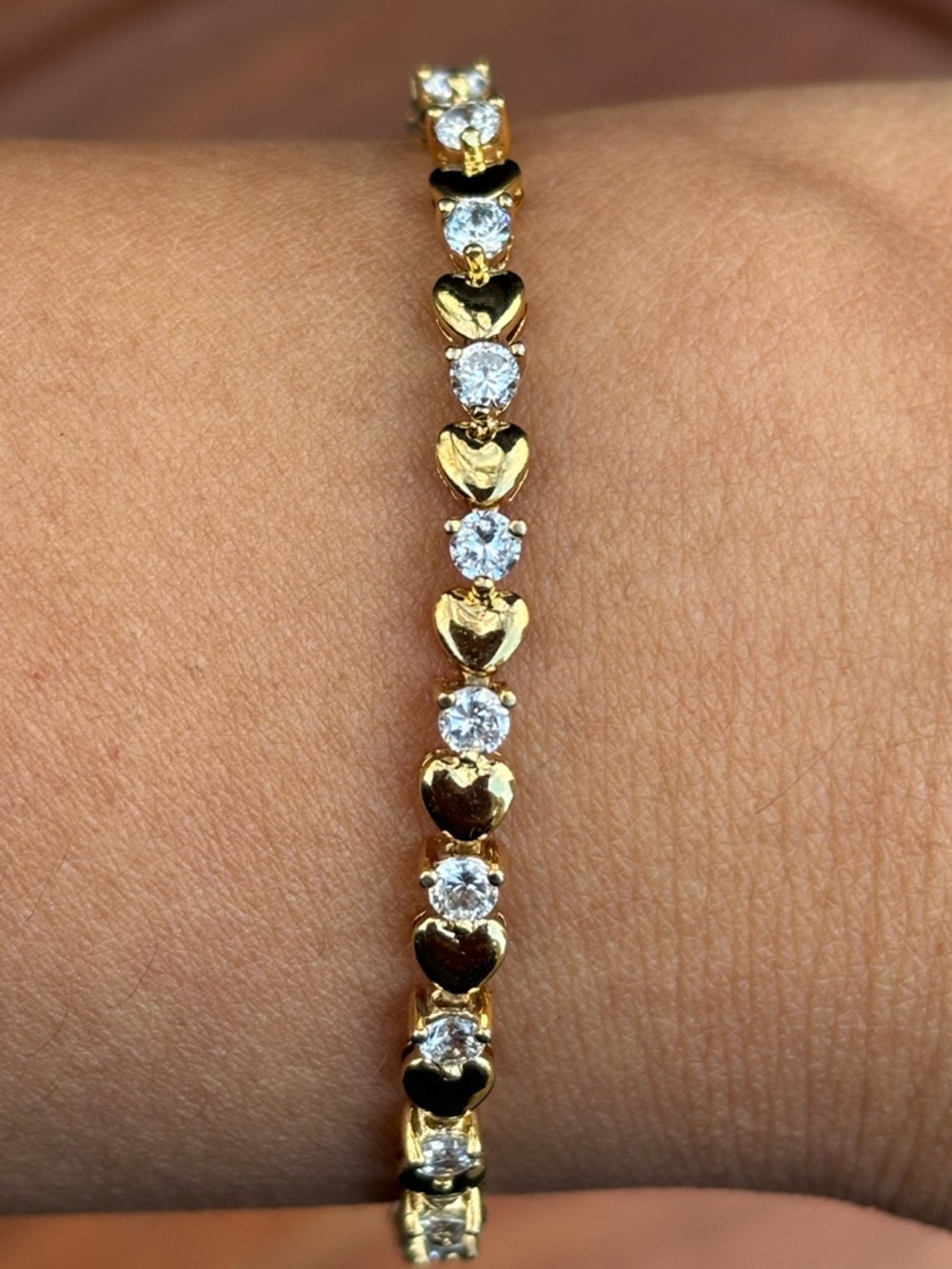 Vintage 925 Gold Vermeil Heart Tennis 
Bracelet CZ 7.5”